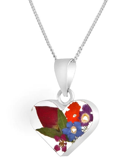 Heart Real Flowers Necklace in Sterling Silver