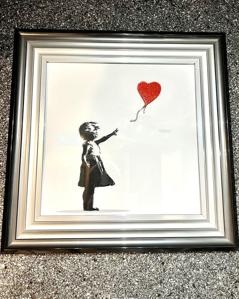 Banksy Balloon Print in Black/Silver Frame 40cm