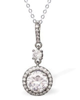 Clear Round Crystal Drop Necklace in Sterling Silver