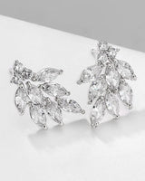 Leaf Spray CZ Earrings in Silver