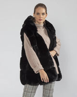 Pre order-Lily Faux Fur Hooded Swing Gilet in Black (10-18)