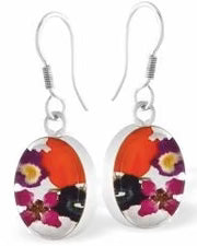 Oval Real Flower Drop Earrings