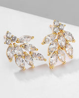 Leaf Spray CZ Earrings in Gold