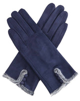 Benny Button Detail Faux Suede Gloves in Navy