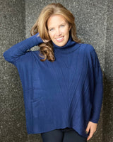 Diana Diagonal Stripe Roll Neck Jumper in Navy (Size 10-20)
