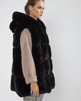 Pre order-Lily Faux Fur Hooded Swing Gilet in Black (10-18)