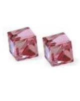 Rose Pink Cube Crystal Sterling Silver Stud Earrings