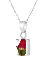 Square Real Rosebud Necklace in Sterling Silver