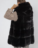 Pre order-Lily Faux Fur Hooded Swing Gilet in Black (10-18)