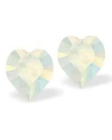 White Opal Heart Crystal Sterling Silver Stud Earrings