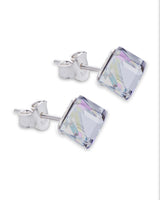 Vitrail Light Cube Crystal Sterling Silver Stud Earrings
