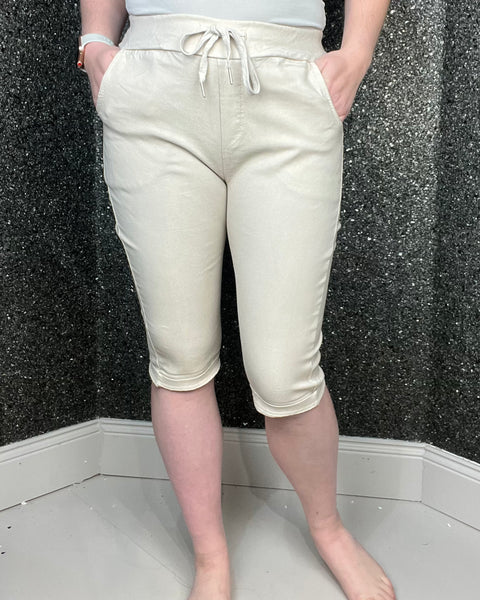 Beige Magic Stretchy 3/4 Long Shorts/Capri Trousers