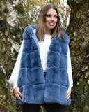 Pre Order Lily Faux Fur Hooded Swing Gilet in Denim Blue (10-18)
