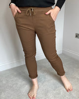 Dark Tan Plain Magic Stretchy Trousers