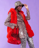 Pre Order Lily Faux Fur Hooded Swing Gilet in Red (10-18)