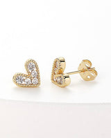 Heart CZ Gold Stud Earrings